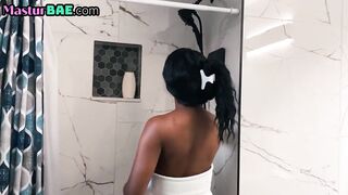 Ebony taking a shower MILF erotically masturbates into solo session