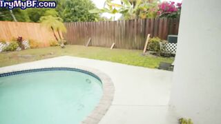 Vulgar babes deep throat while sharing pov penis inside dirty trio