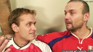 Very mature grandmother takes 2 dicks at once