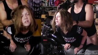 Biker Goddess Bent over a Motorcycle and Banged inside the Butt