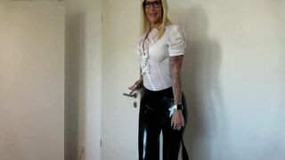 Office bimbo into pvc pants - facial spray explosion