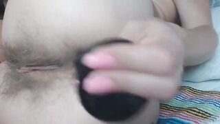 African vibrator fucking bushy asshole intense close up