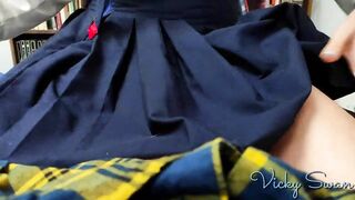 Vicky inside school uniform pulls down lingerie and gets creampied