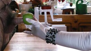 DivaXL using an apple to jerk him off