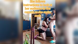 Fiance blows huge rough dick on her knees looking inside camera