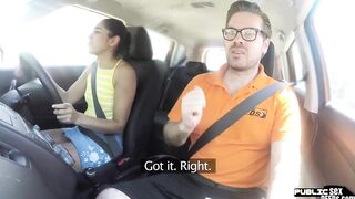College Girl driver publicly blows instructor before pussyfucking