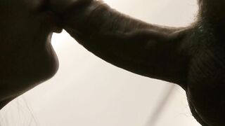 I piss my beloved whore inside the mouth close-up.