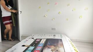 Fucking step daughter through a hole inside a box