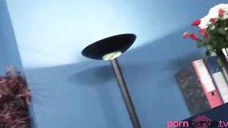 Office dark hair dped for cum into mouth