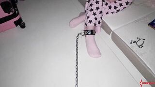 Toes licking BONDAGE 19 yo eats her sub masters creampie after