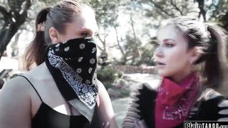 Angry lesbians wreck a home and squirt all over a livingroom