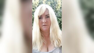 Shawna peeing into outdoors first time