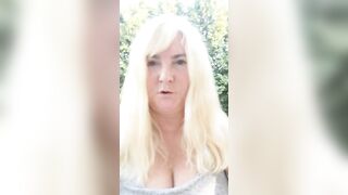 Shawna peeing into outdoors first time