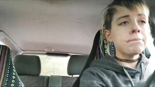 Into outside with sex toy and having an orgasm inside a vehicle