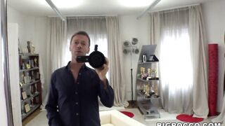 Short haired dark haired hops on Rocco's huge dong