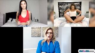 Stepmom masturbates with stepteen and mistress