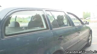 Picked up beauty grandmother gets double penetration inside the fileds