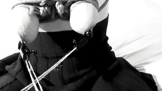Titties bdsm with her NIPPLES clamped to her FOOT