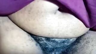 Old huge bushy ebony twat, close-up