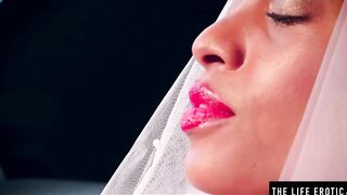 African bride wears her veil while she fucks herself with