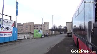 Bae Blonde Pees Between 2 Buses