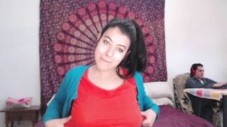 I performance my boobies while my stepbrother works behind