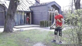 She Is Nerdy - Gardener helps dark haired Mileva cum