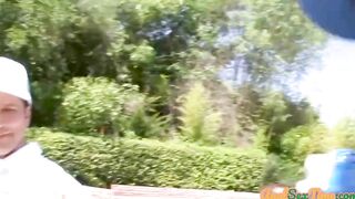 Bigboobs mom sucking off penis while buttfucked inside double penetration threeway