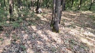 I catch her masturbating inside the forest! She cum!