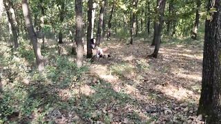 I catch her masturbating inside the forest! She cum!