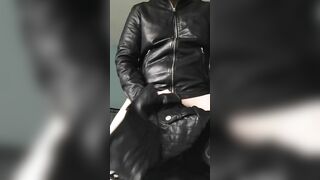 Fucked and cum on girls leather jacket