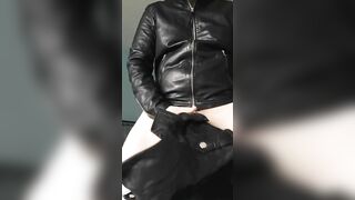 Fucked and cum on girls leather jacket