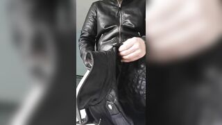 Fucked and cum on girls leather jacket