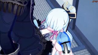 Kamisato Ayaka deepthroats penis then gets her cunt plowed by