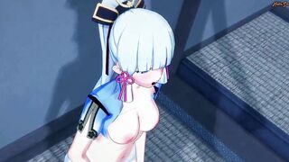 Kamisato Ayaka deepthroats penis then gets her cunt plowed by