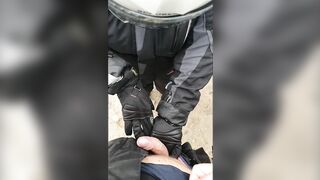 Milf flashing boobs outdoors and offer husband a hand job