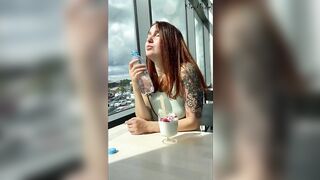 Outdoor flashing and orgasm into the shop dildo control