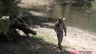 Glamorous wild west babes into outdoors group sex