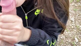 HE MADE ME GAG INTO OUTDOORS AND CAME ALL OVER