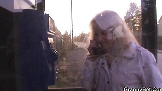 Very older blonde grandmother ride his young penis