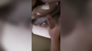 Husband fingering wifey and jerks off stranger while she blows