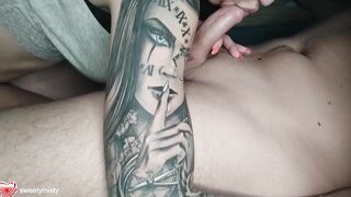 Voluptuous Bj Closeup From Hottie Dark Haired with Tattoo
