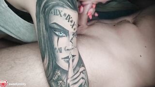 Voluptuous Bj Closeup From Hottie Dark Haired with Tattoo