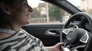 German Long Booty Cougar driving outdoors showing off her amazingly hot