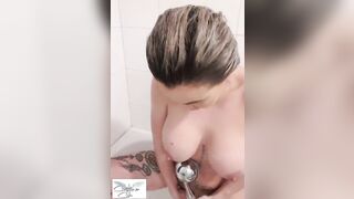 Spanish/swedish cougar taking a shower, masturbate and pee
