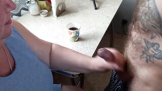 he jizzes inside my coffee glass after jerking off