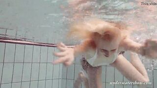 Blonde Bae Okuneva bald twat underwater swimming