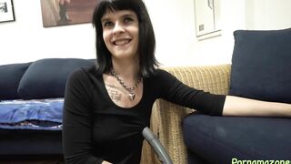 Czech dark haired plays with vacuum cleaner