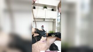 A man's ejaculation during a depilation training session
