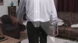 Big Tit blonde bbw spreads legs at work